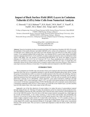 Impact of Back Surface Field (BSF) Layers in Cadmium Telluride (Cdte) Solar Cells from Numerical Analysis