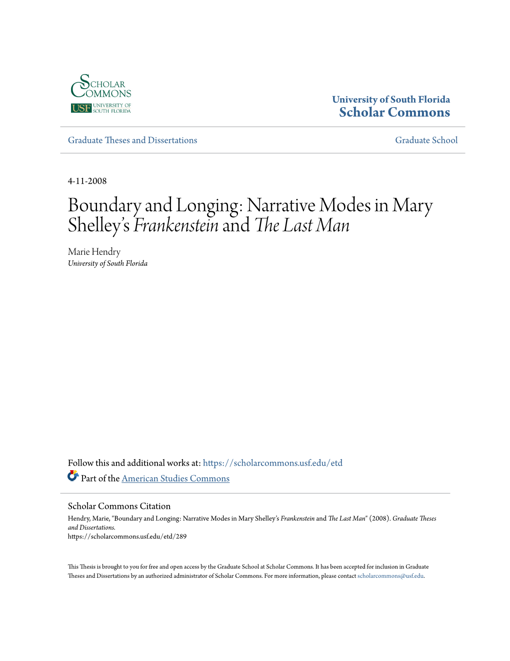 Narrative Modes in Mary Shelley's <Em>Frankenstein</Em>