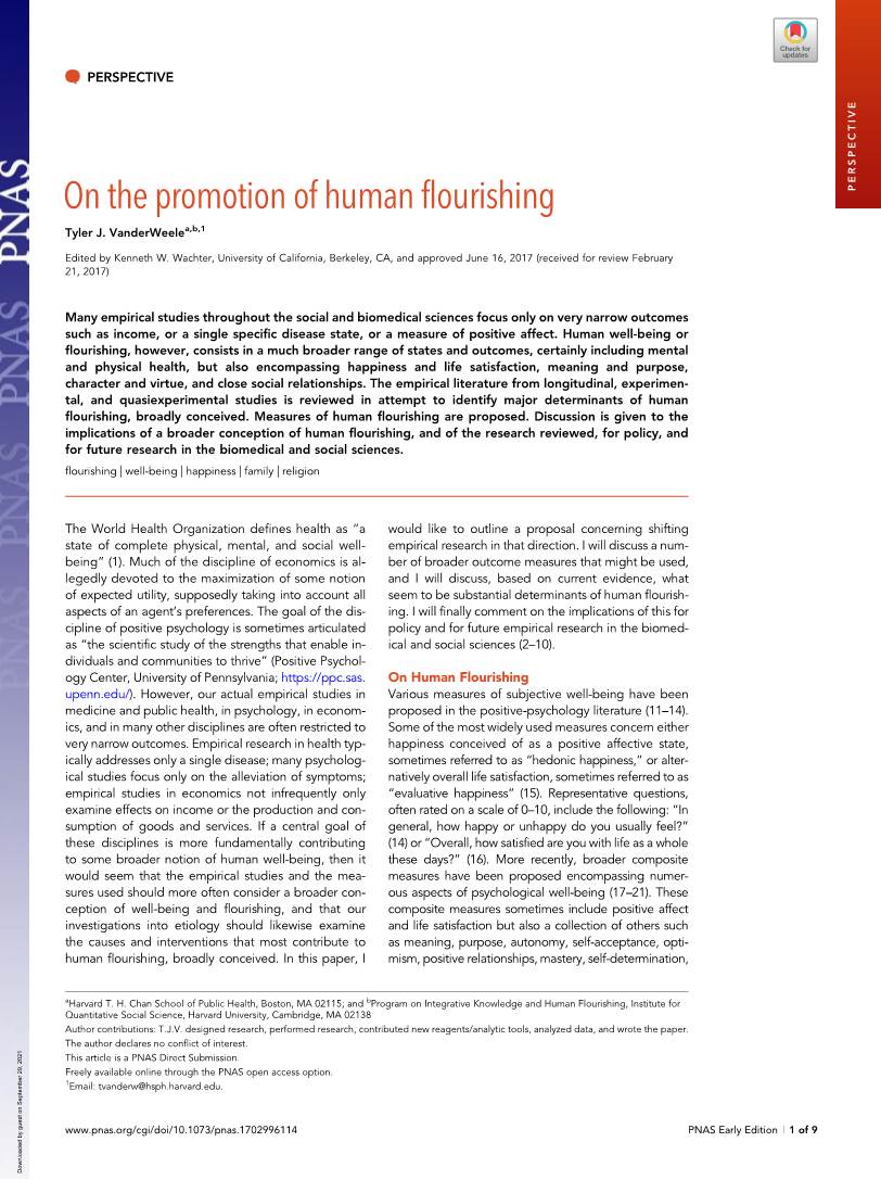 On the Promotion of Human Flourishing PERSPECTIVE Tyler J