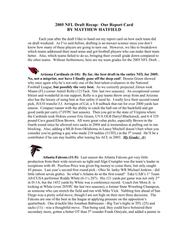 2005 NFL Draft Recap: Our Report Card by MATTHEW HATFIELD