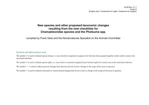 New Species and Other Proposed Taxonomic Changes Resulting from the New Checklists for Chamaeleonidae Species and the Phelsuma Spp