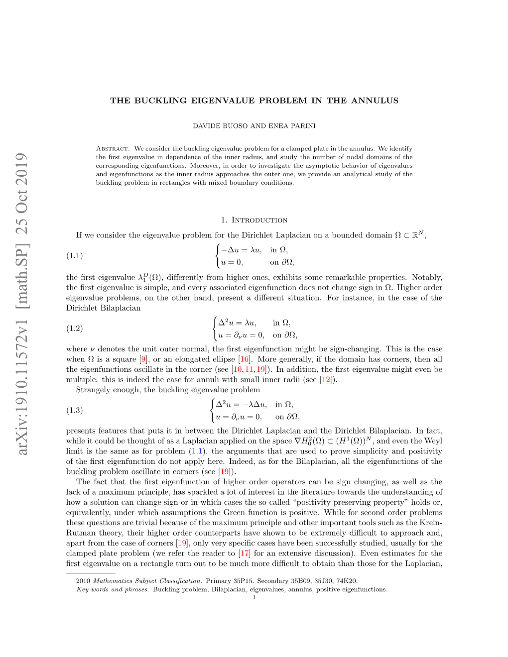 The Buckling Eigenvalue Problem in the Annulus