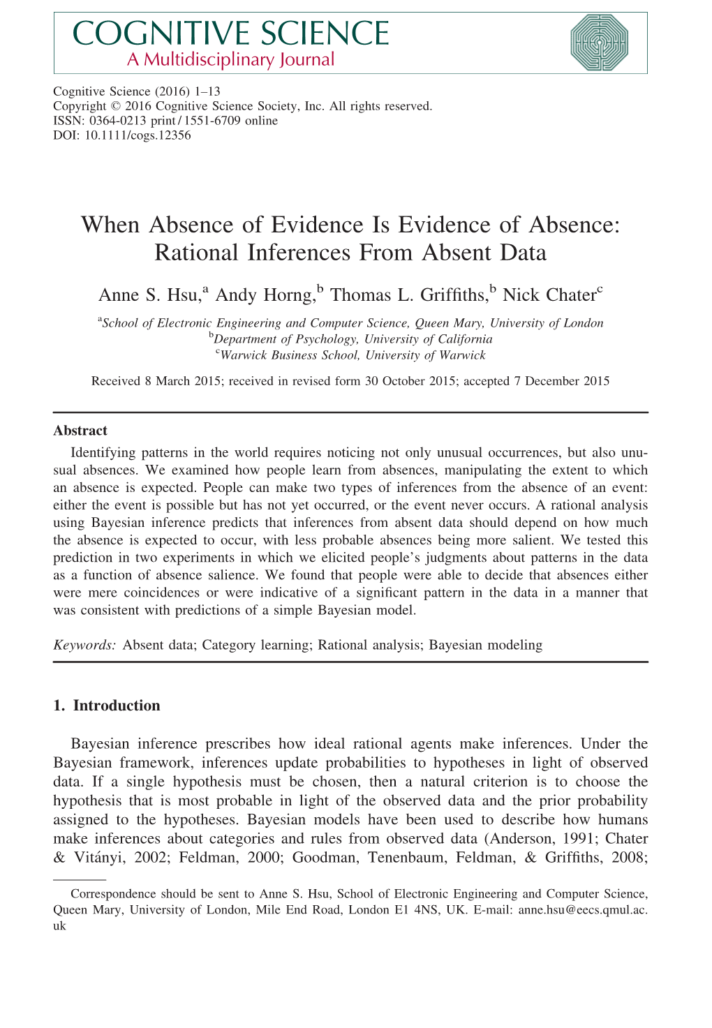 When Absence of Evidence Is Evidence of Absence: Rational Inferences from Absent Data