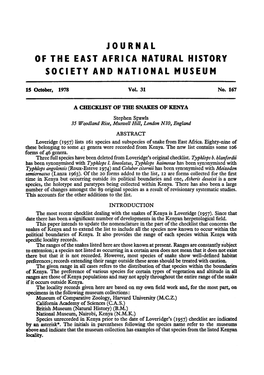 Journal of the East Africa Natural History Society and National Museum