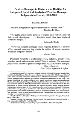 An Integrated Empirical Analysis of Punitive Damages Judgments in Hawaii, 1985-2001