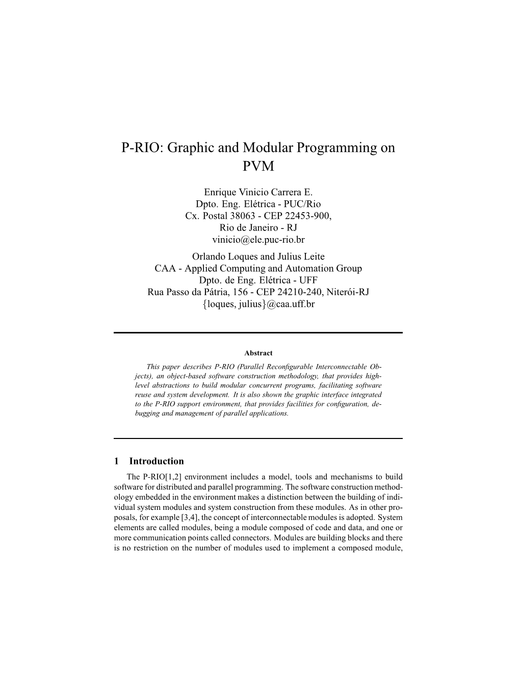 P-RIO: Graphic and Modular Programming on PVM