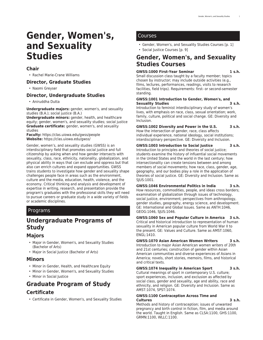 Gender, Women's, and Sexuality Studies Courses [P