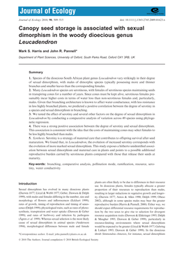 Canopy Seed Storage Is Associated with Sexual Dimorphism in the Woody Dioecious Genus Leucadendron