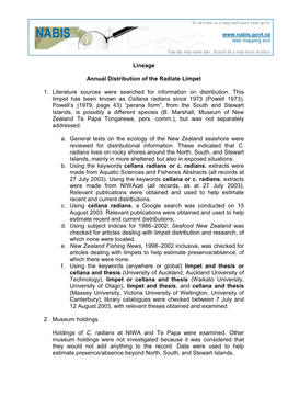 Lineage Annual Distribution of the Radiate Limpet 1. Literature