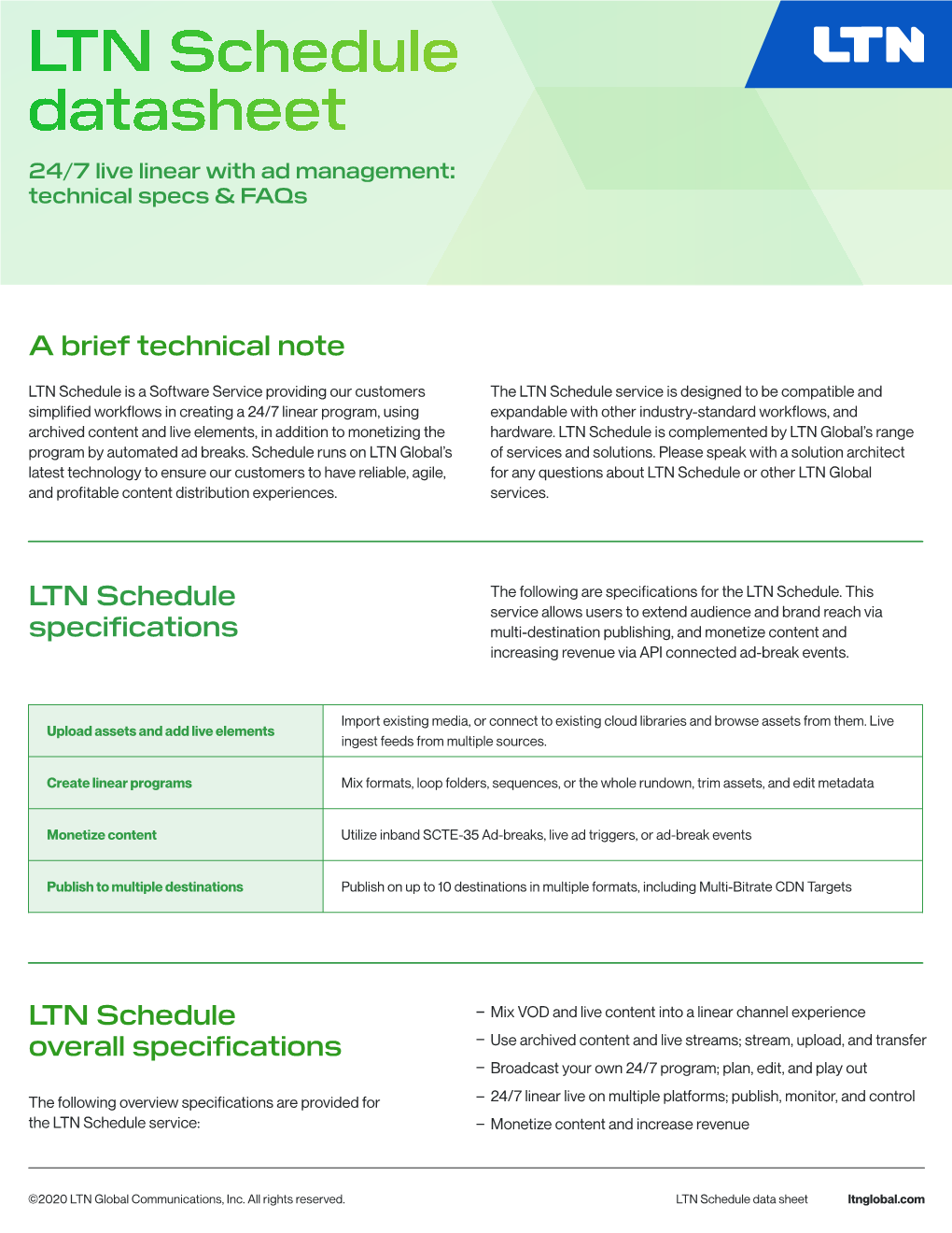 Schedule Datasheet