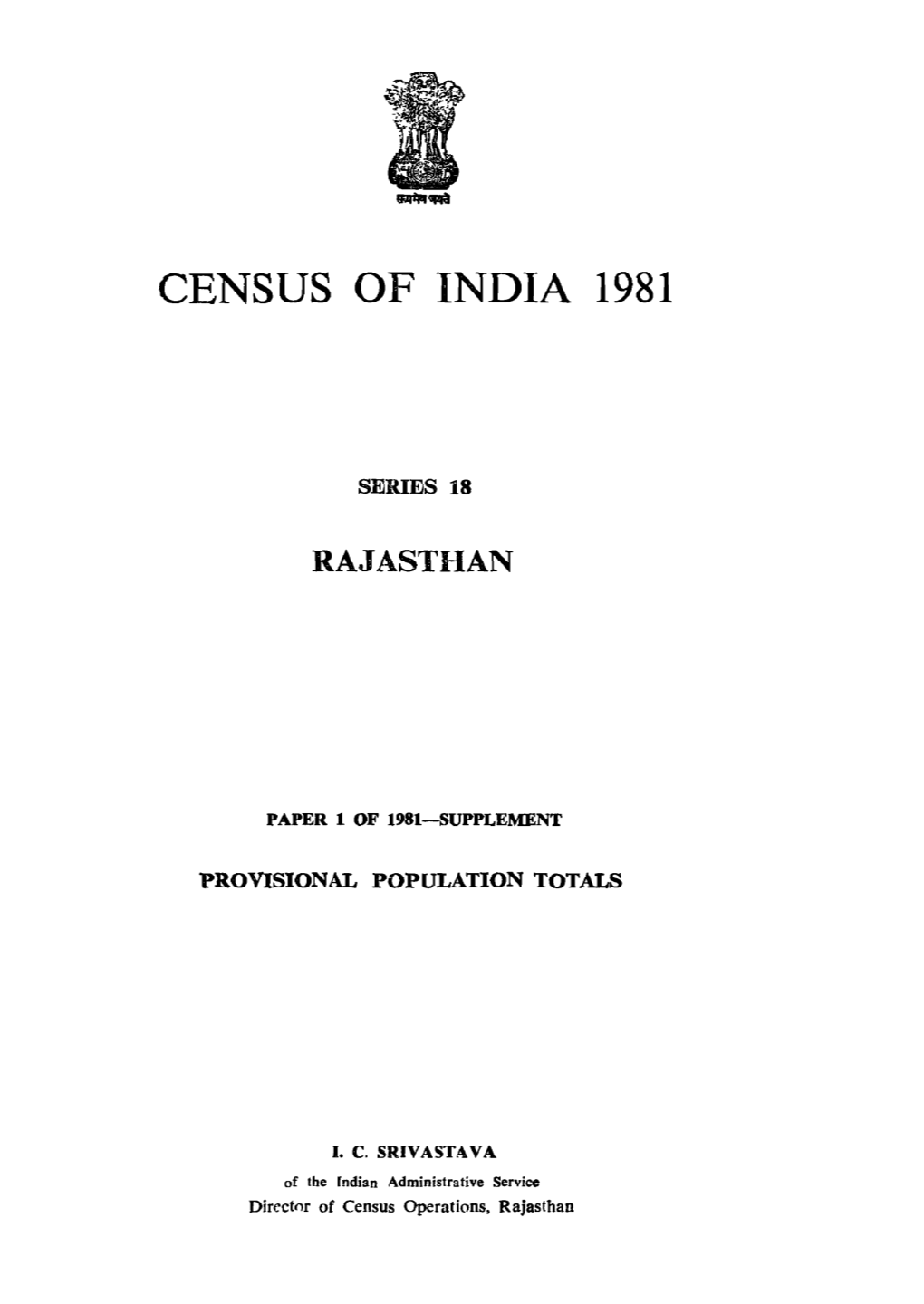 Provisional Population Totals, Rajasthan