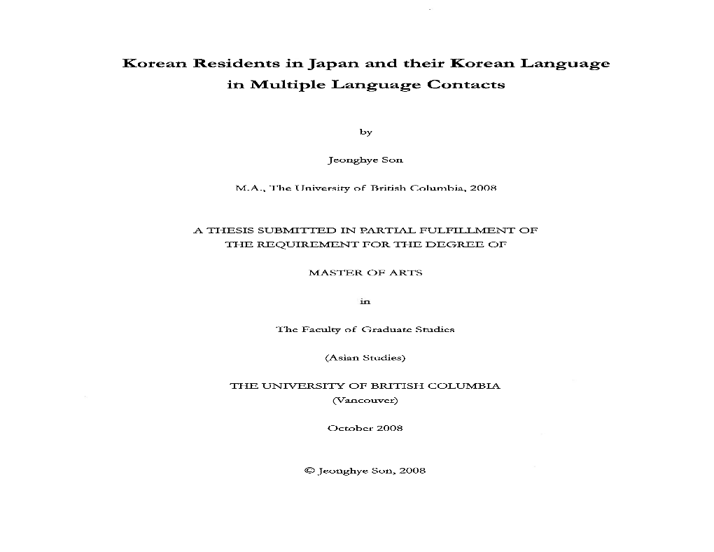 Korean Residents in Japan and Their Korean Language in Multiple Language Contacts
