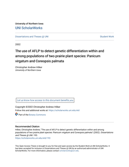 The Use of AFLP to Detect Genetic Differentiation Within and Among Populations of Two Prairie Plant Species: Panicum Virgatum and Coreopsis Palmata