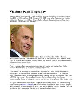 Vladimir Putin Biography