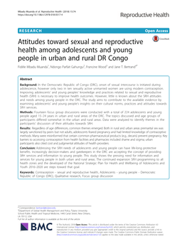 Attitudes Toward Sexual and Reproductive Health Among Adolescents and Young People in Urban and Rural DR Congo