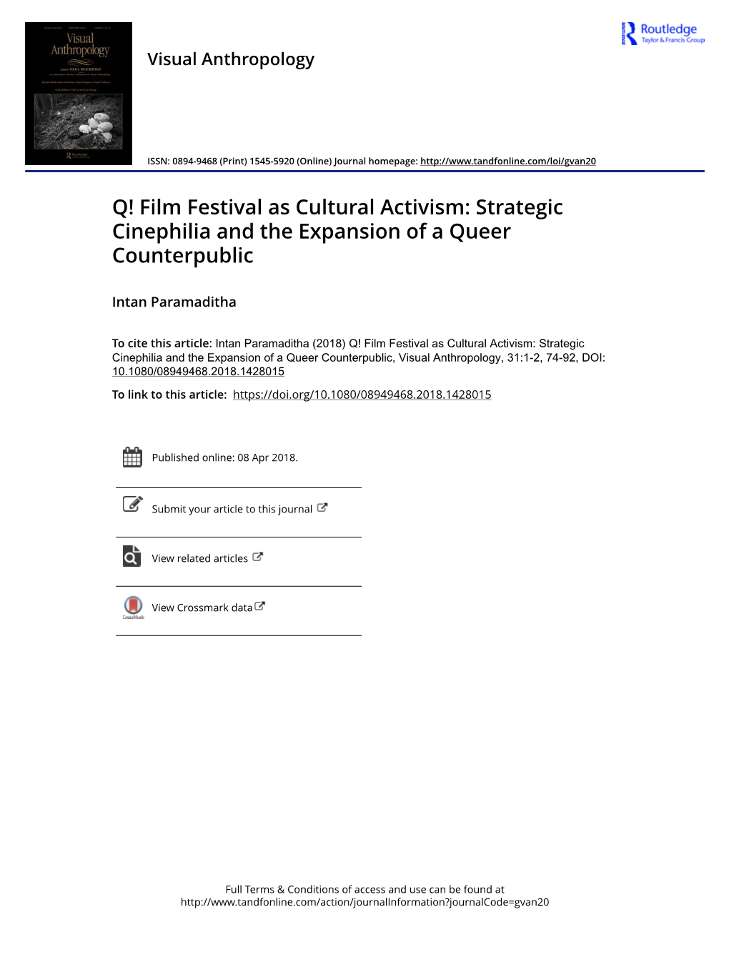 Q! Film Festival As Cultural Activism: Strategic Cinephilia and the Expansion of a Queer Counterpublic