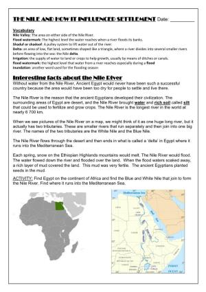 THE NILE and HOW IT INFLUENCED SETTLEMENT Date: ______