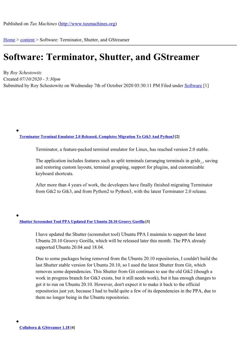 Software: Terminator, Shutter, and Gstreamer