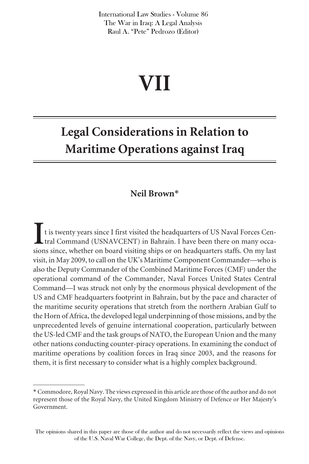 Legal Considerations in Relation to Maritime Operations Against Iraq
