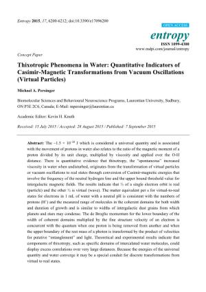 Thixotropic Phenomena in Water: Quantitative Indicators of Casimir-Magnetic Transformations from Vacuum Oscillations (Virtual Particles)