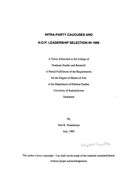 Intra-Party Caucuses and N.D.P. Leadership Selection