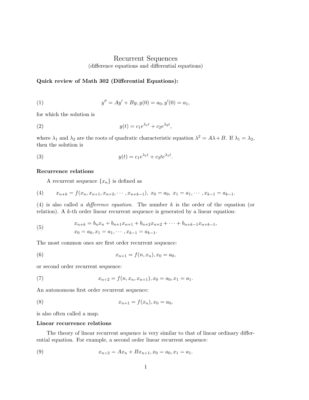 Recurrence Handout