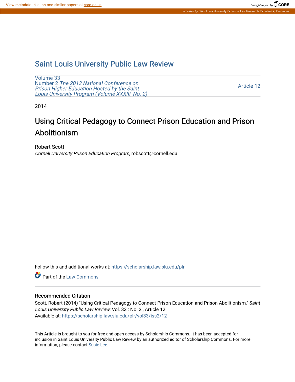 Using Critical Pedagogy to Connect Prison Education and Prison Abolitionism