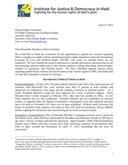 April 27, 2012 Human Rights Committee UN High Commissioner for Human Rights Attention: Kate Fox Secretary of the Human Rights Committee Sent Via Email Kfox@Ohchr.Org