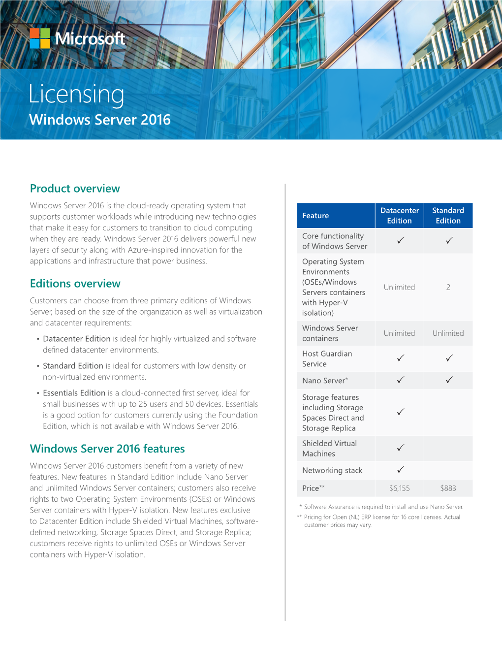 Windows Server 2016 Licensing Datasheet