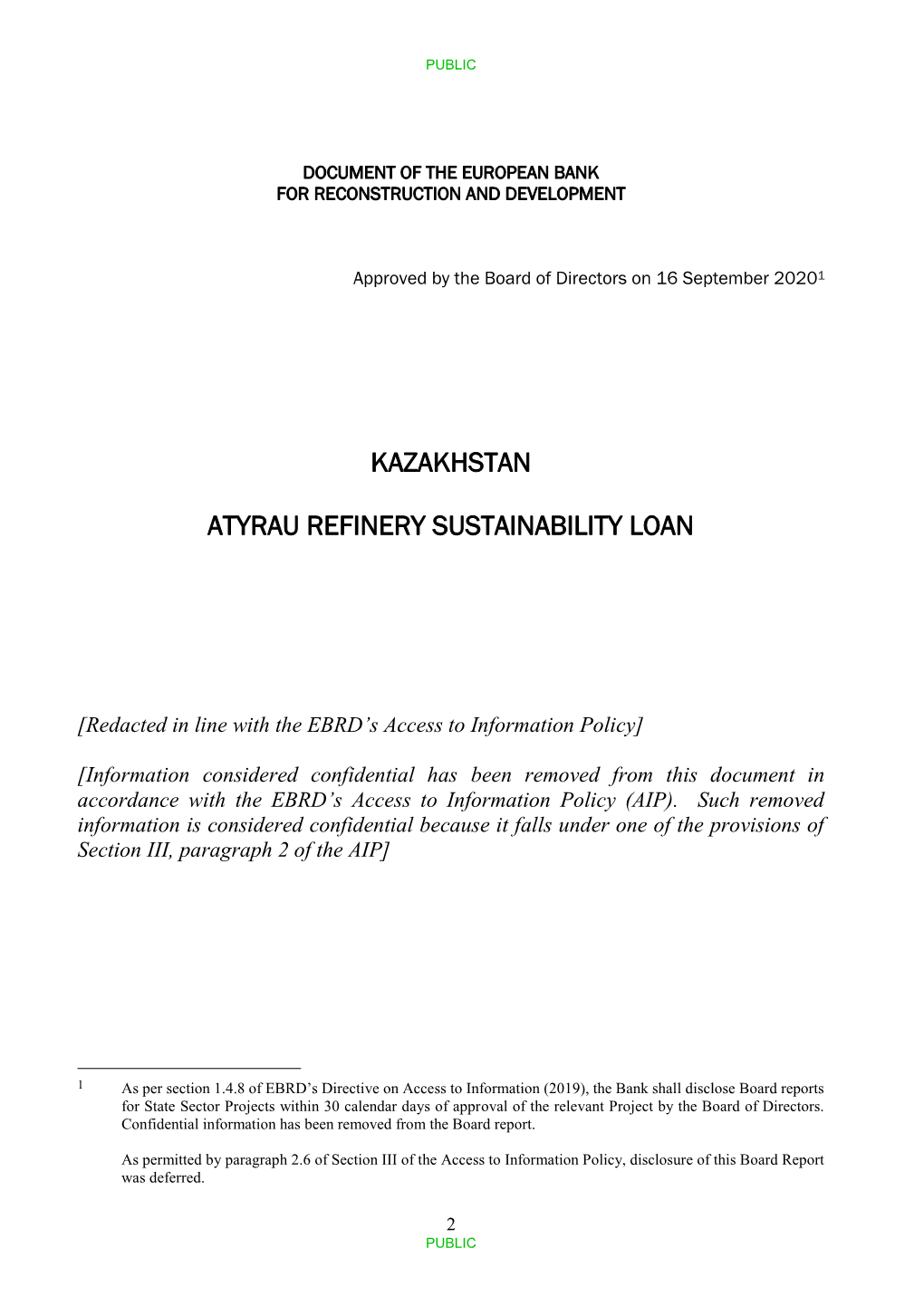 Atyrau Refinery Sustainability Loan Board Report