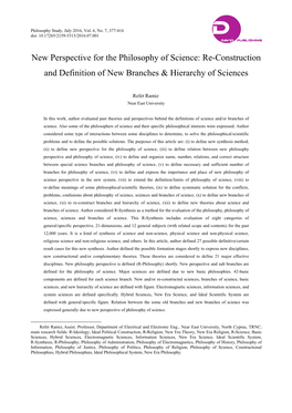 Re-Construction and Definition of New Branches & Hierarchy of Sciences