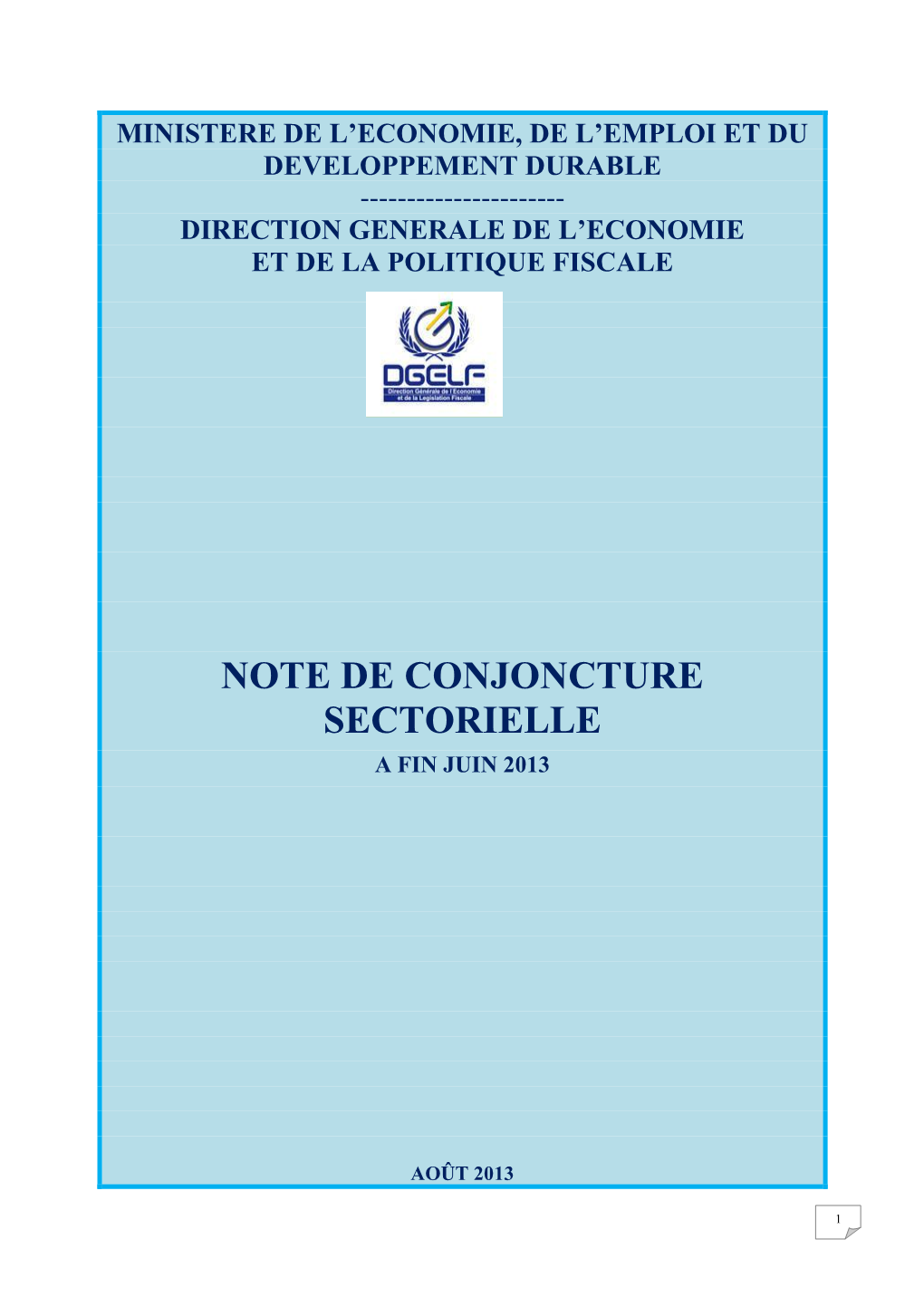 Note De Conjoncture Sectorielle a Fin Juin 2013