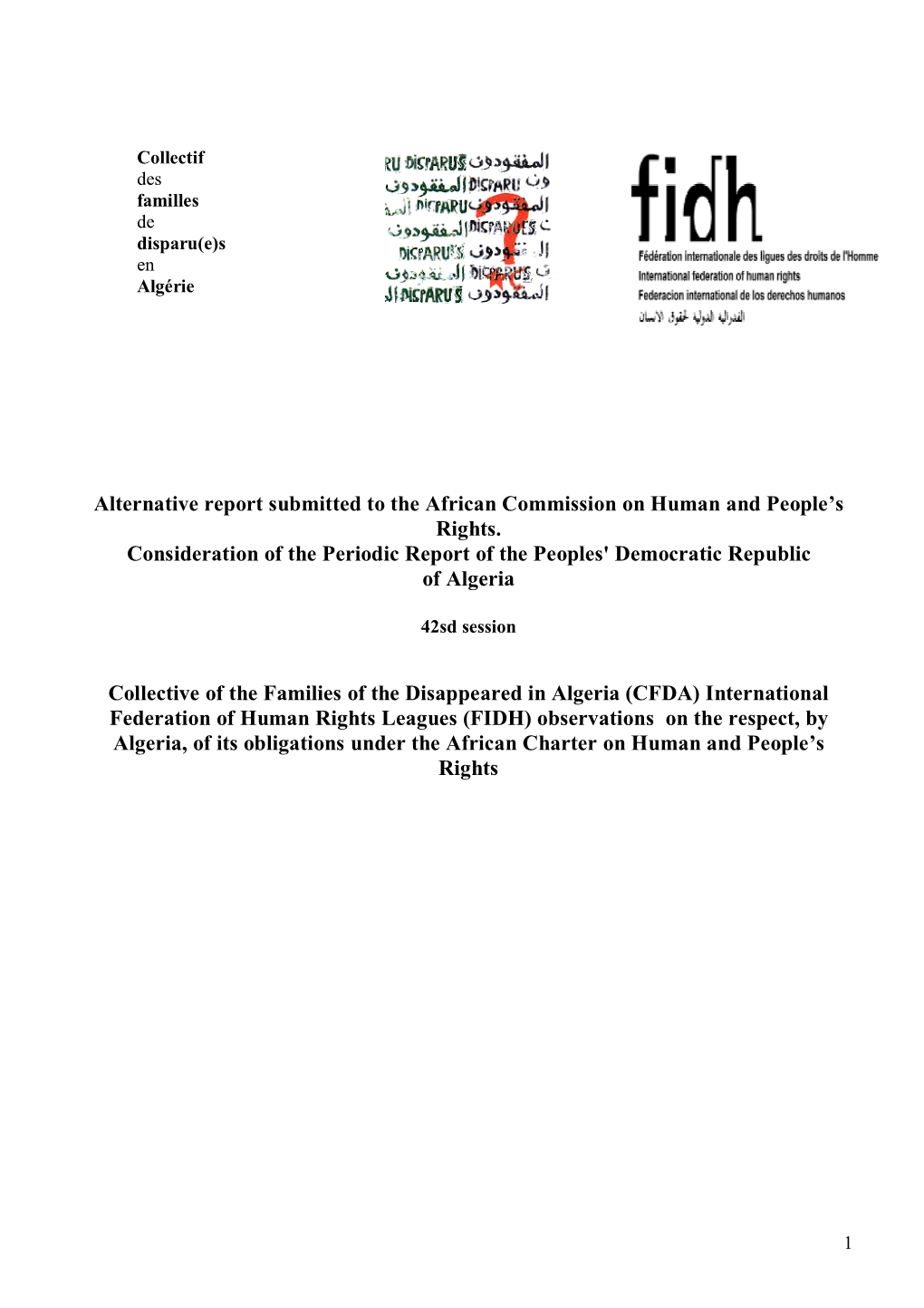 Alternative Report Submitted to the African Commission on Human and People’S Rights