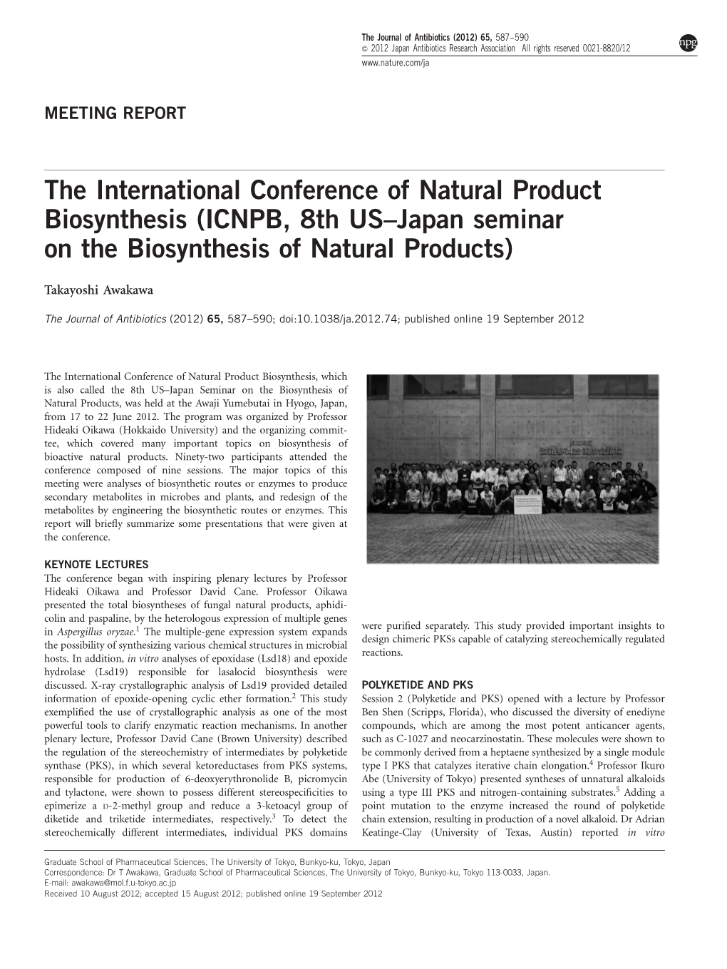 ICNPB, 8Th US&Ndash;Japan Seminar on the Biosynthesis of Natur