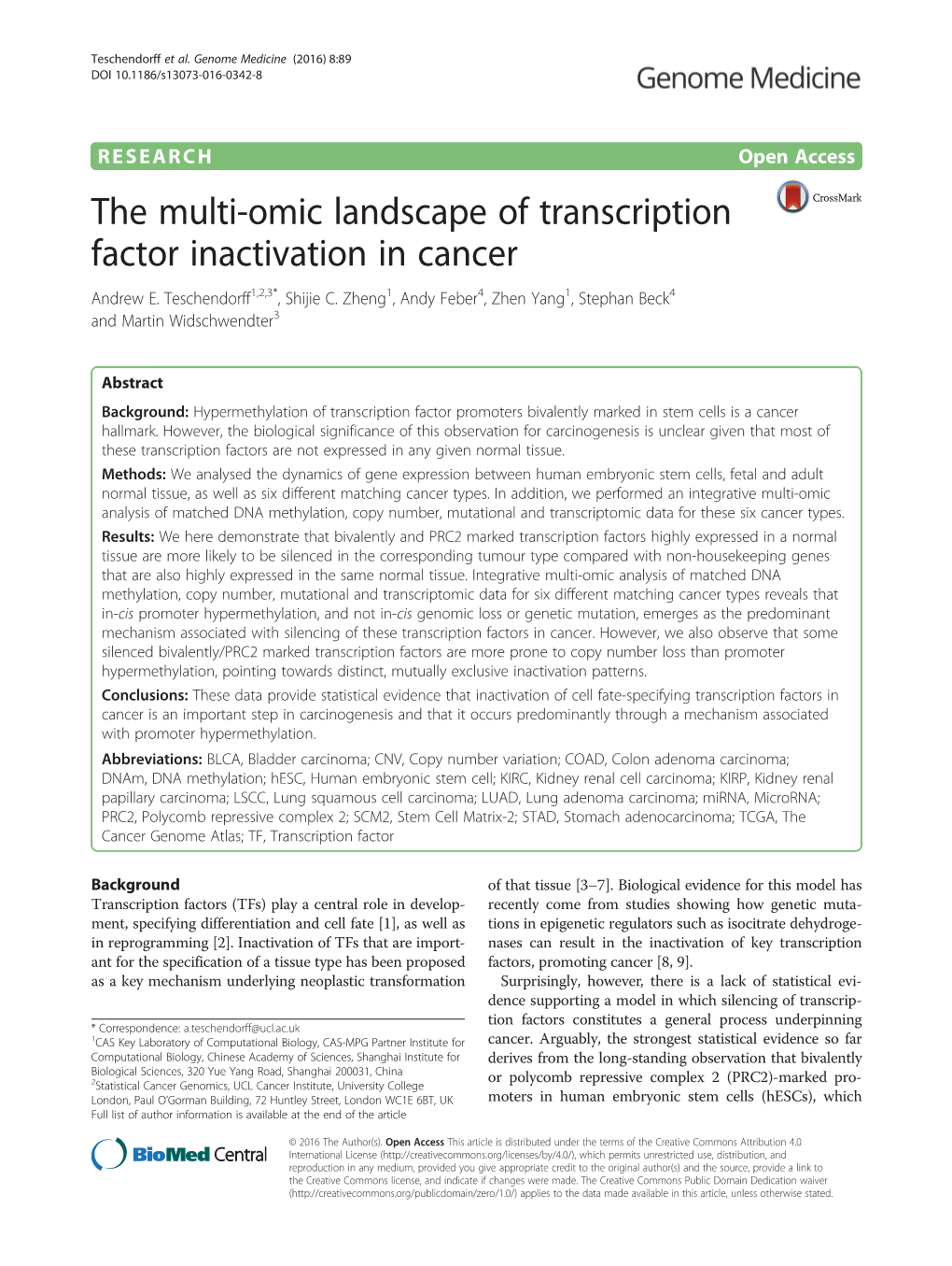 The Multi-Omic Landscape of Transcription Factor Inactivation in Cancer Andrew E