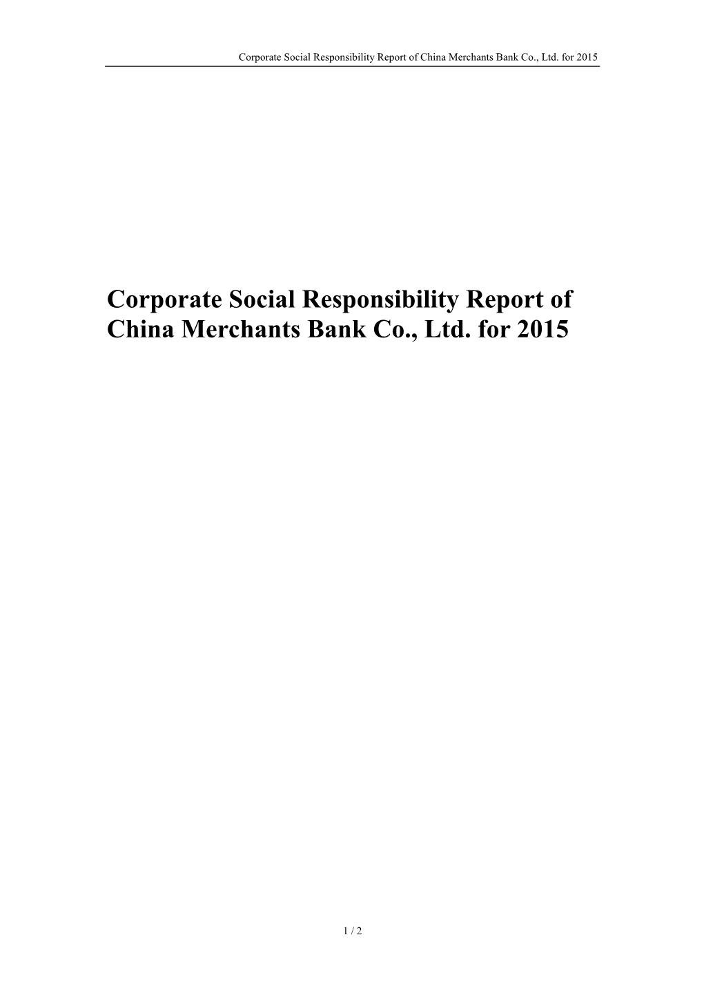 Corporate Social Responsibility Report of China Merchants Bank Co., Ltd. for 2015