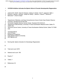 15-PGDH Inhibition Activates the Splenic Niche to Promote Hematopoietic Regeneration 2 3 Julianne N.P