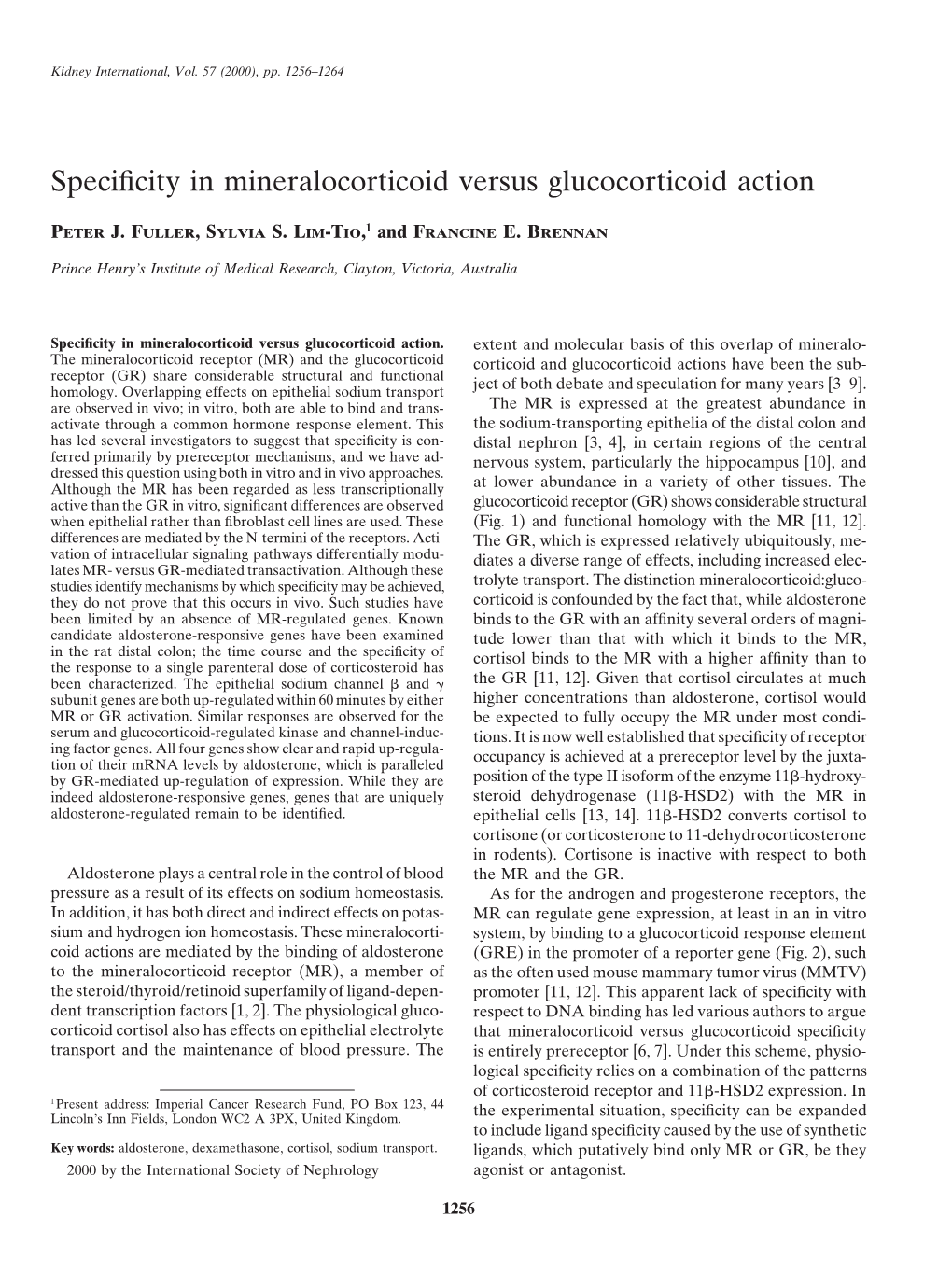 Specificity in Mineralocorticoid Versus Glucocorticoid Action