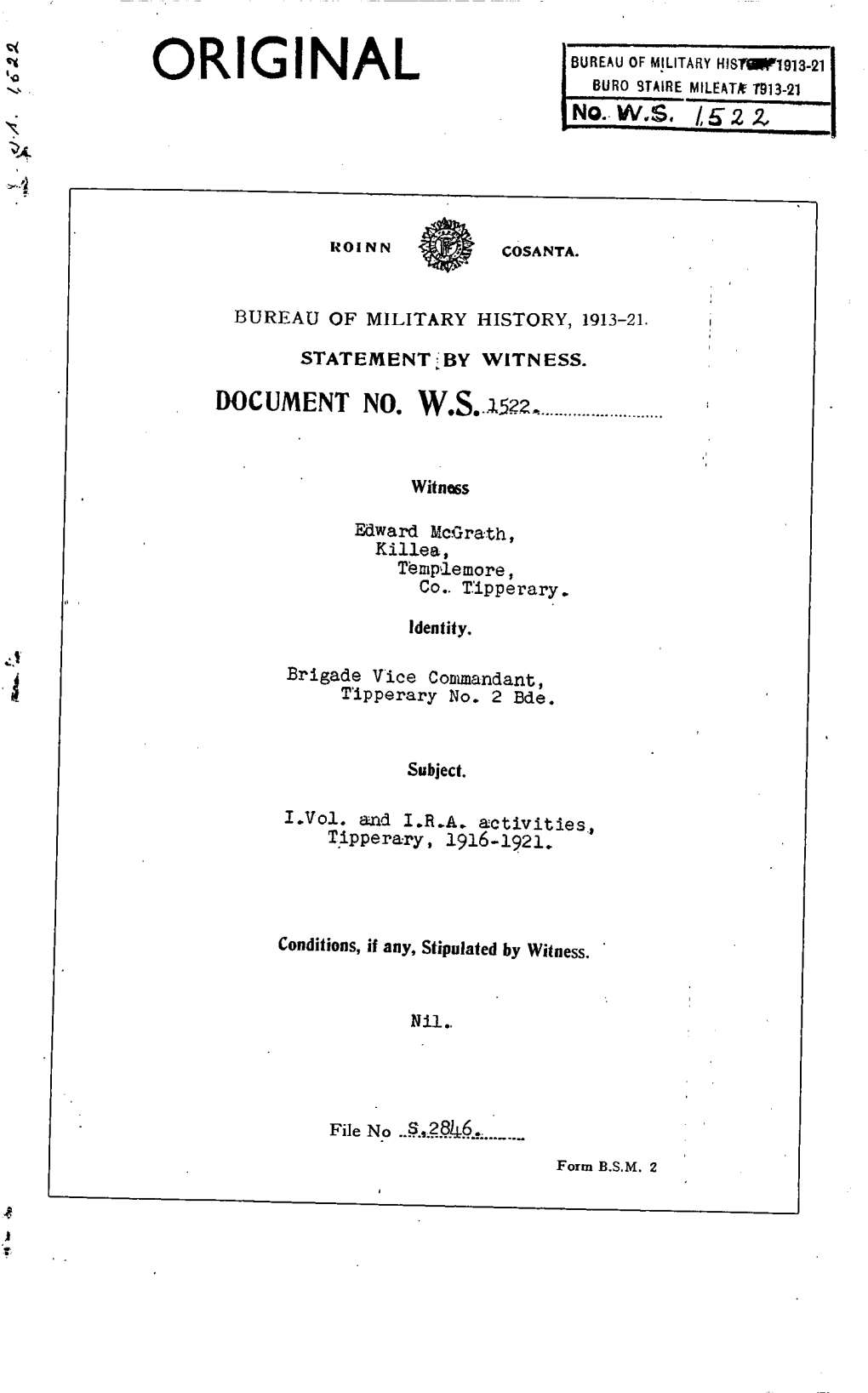 Roinn Cosanta. Bureau of Military History 1913-21