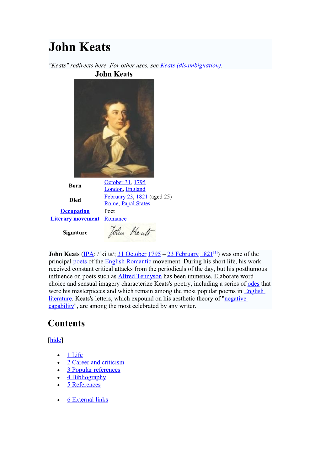 Keats Redirects Here. for Other Uses, See Keats (Disambiguation)