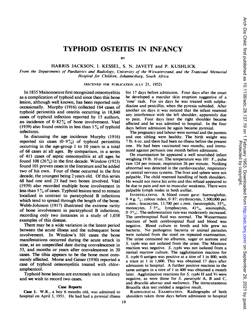 Typhoid Osteitis in Infancy