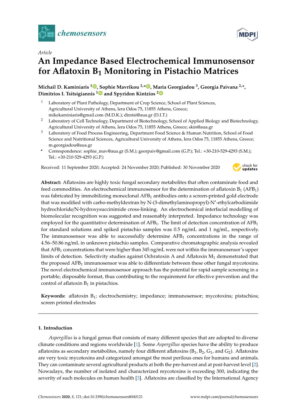 An Impedance Based Electrochemical Immunosensor for Aflatoxin B1