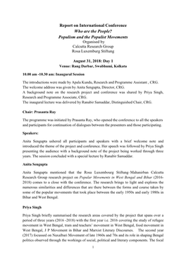 Populism and the Populist Movements Organised by Calcutta Research Group Rosa Luxemburg Stiftung