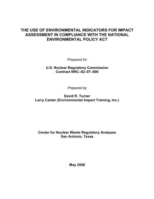 The Use of Environmental Indicators for Impact Assessment in Compliance with the National Environmental Policy Act