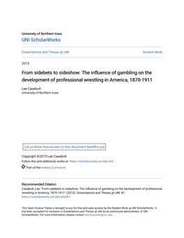 The Influence of Gambling on the Development of Professional Wrestling in America, 1870-1911