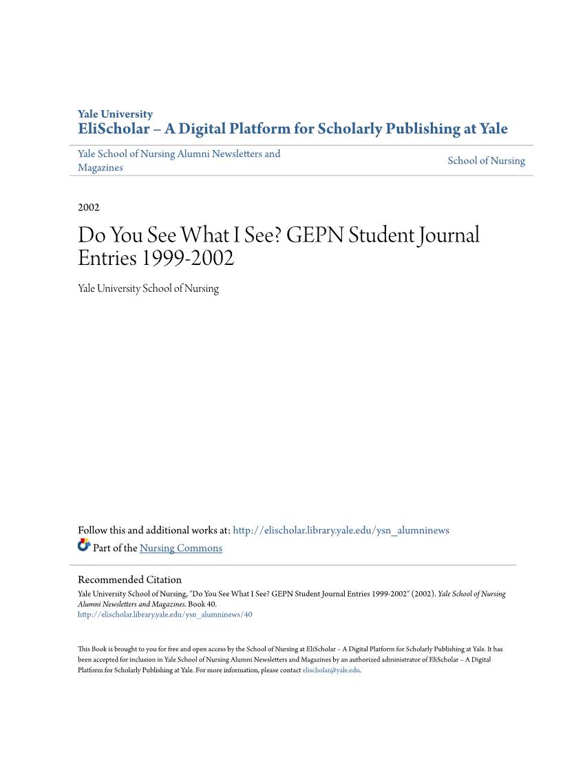 GEPN Student Journal Entries 1999-2002 Yale University School of Nursing