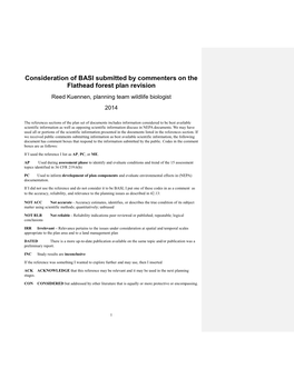 Consideration of BASI Submitted by Commenters on the Flathead Forest Plan Revision Reed Kuennen, Planning Team Wildlife Biologist 2014