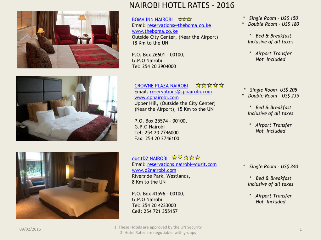 Nairobi Hotel Rates - 2016