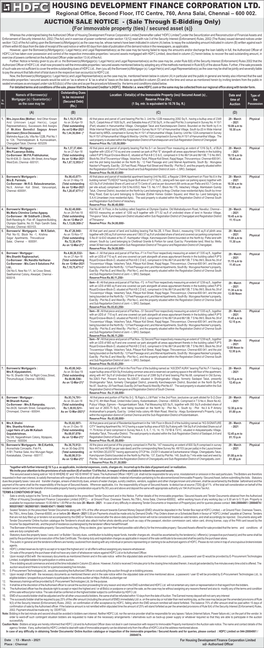 HOUSING DEVELOPMENT FINANCE CORPORATION LTD. Regional Office, Second Floor, ITC Centre, 760, Anna Salai, Chennai – 600 002