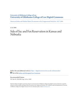 Sale of Sac and Fox Reservation in Kansas and Nebraska